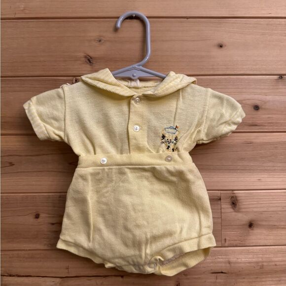 Vintage Baby Boy Newborn Bundle Yellow Blue Tan Collared Romper Outfit - Picture 7 of 16